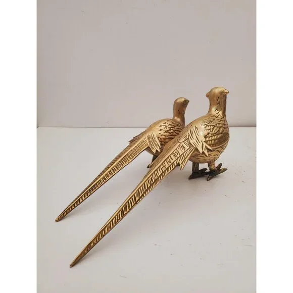 Vintage pair of solid brass male and female pheasants, antique brass bird - Picture 6 of 10